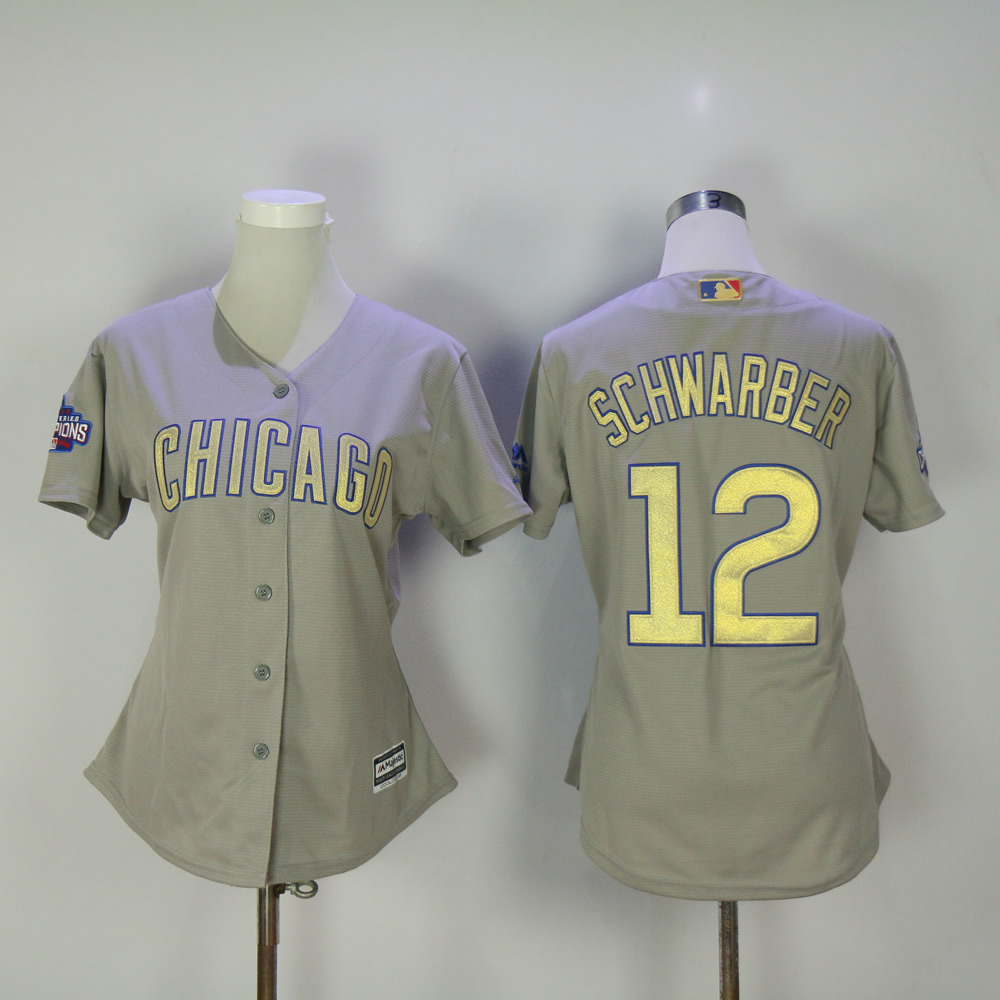 Women Chicago Cubs #12 Schwarber Grey Champion MLB Jerseys->women mlb jersey->Women Jersey